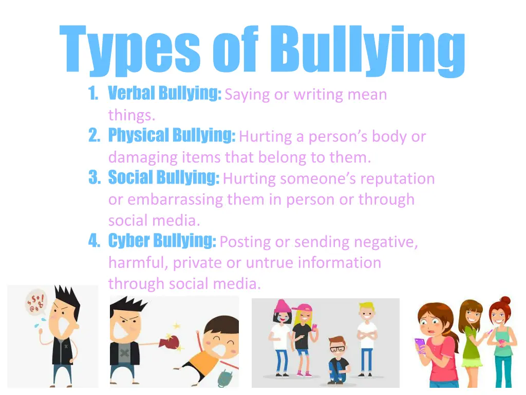 types of bullying 1 verbal bullying saying