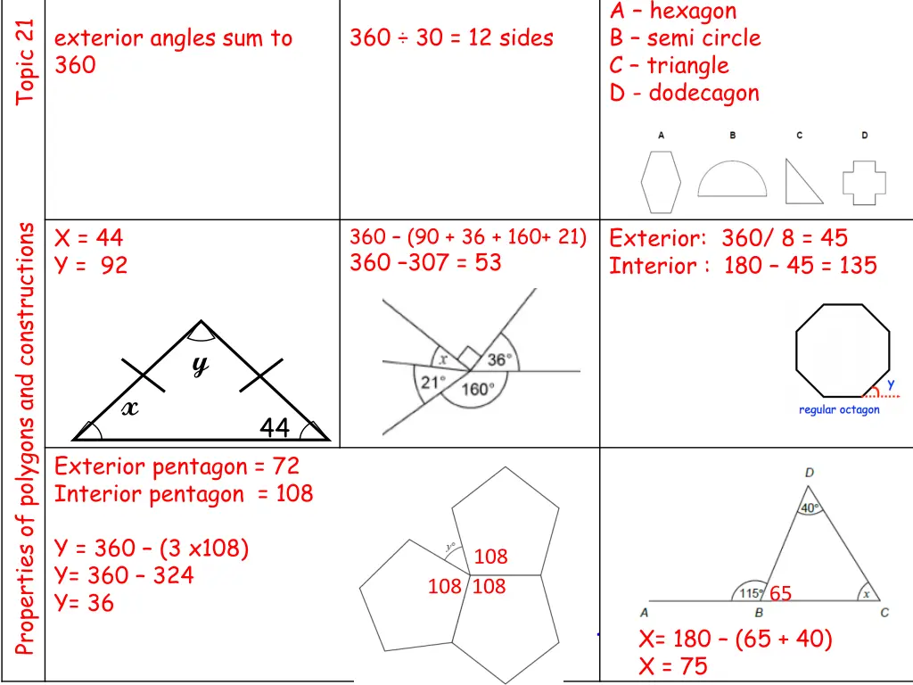 a hexagon b semi circle c triangle d dodecagon