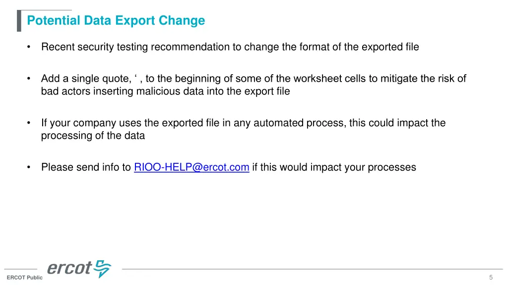 potential data export change