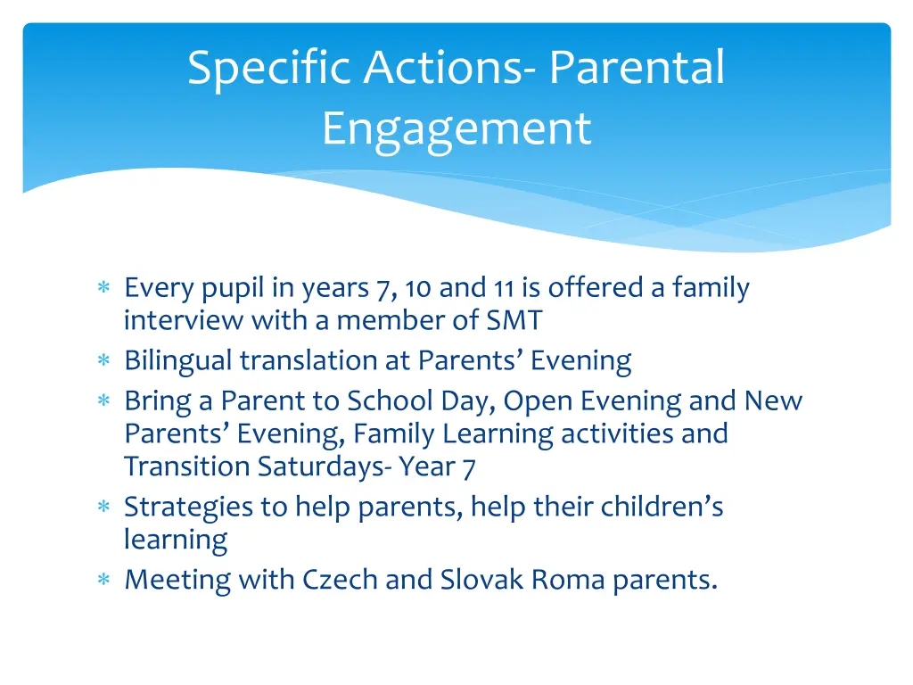 specific actions parental engagement