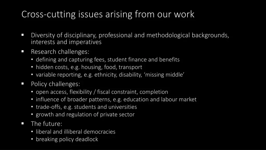 cross cutting issues arising from our work