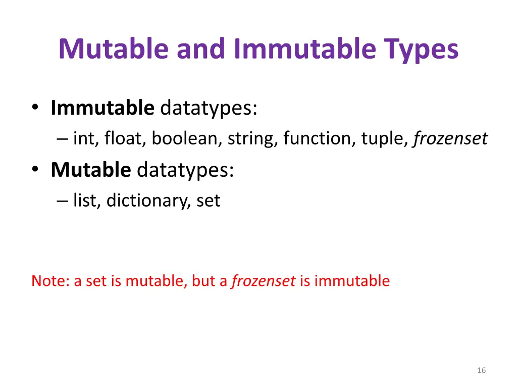 mutable and immutable types