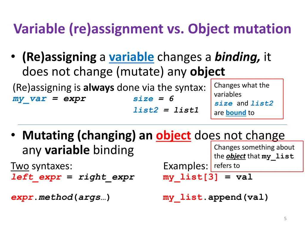 variable re assignment vs object mutation