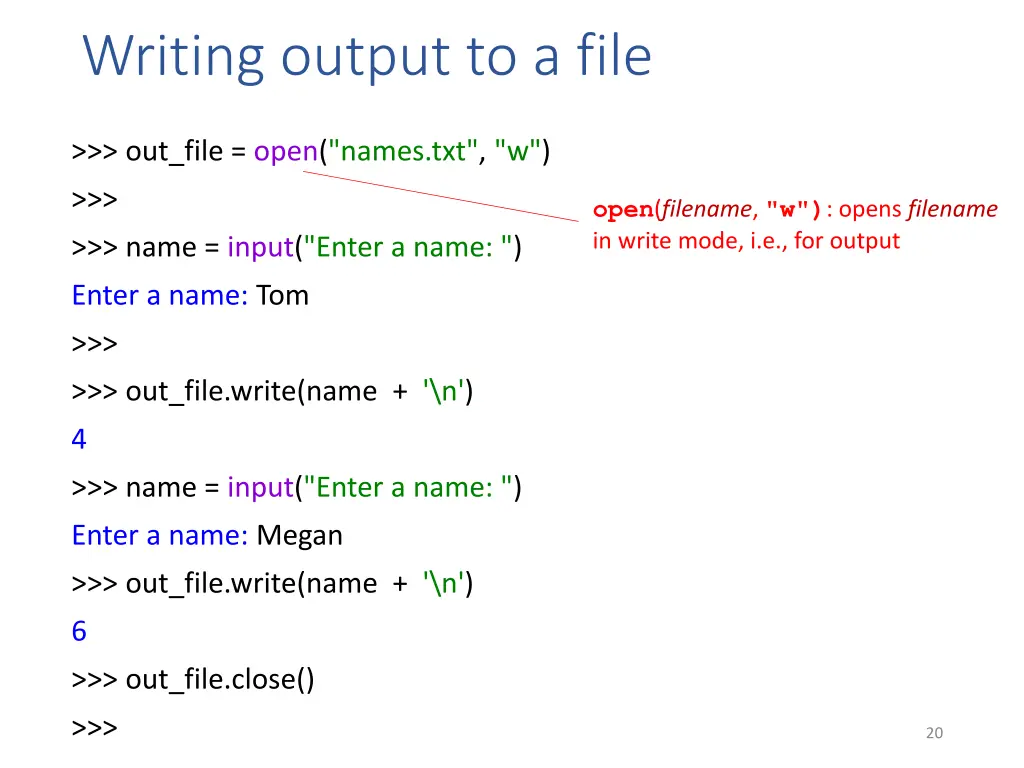 writing output to a file