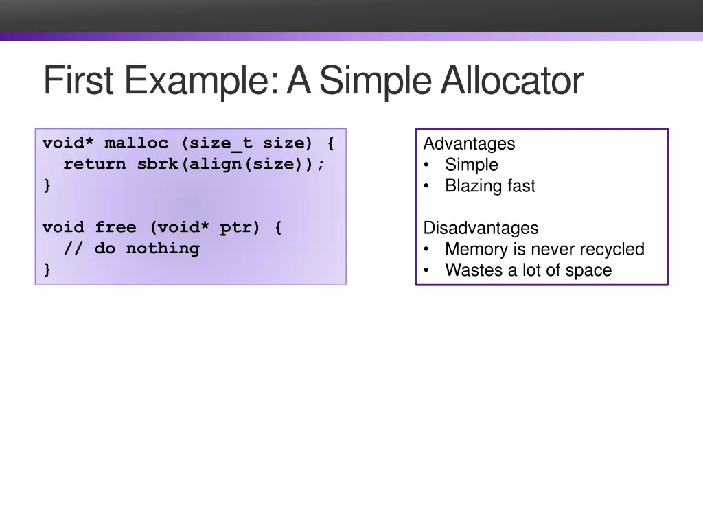 first example a simple allocator
