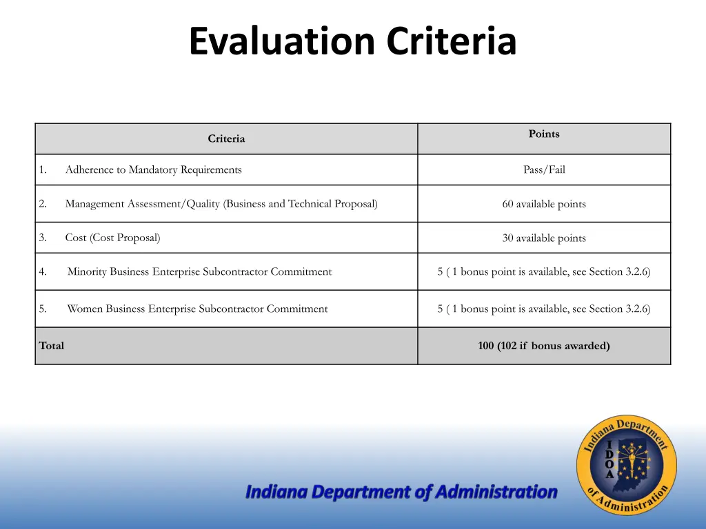 evaluation criteria