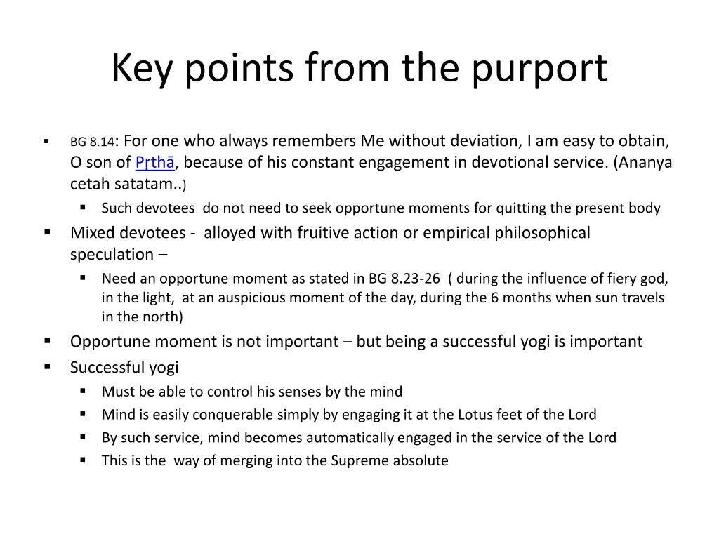 key points from the purport