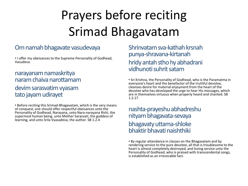 prayers before reciting srimad bhagavatam