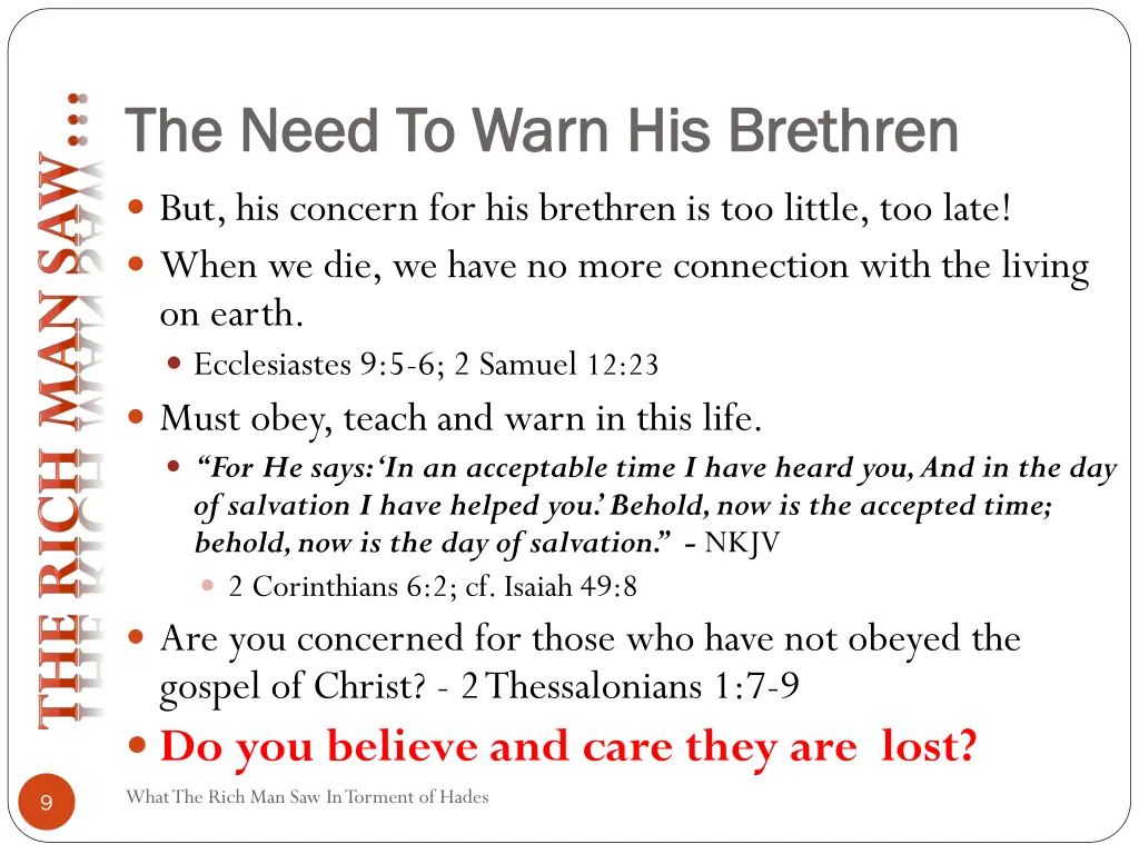 the need to warn his brethren the need to warn