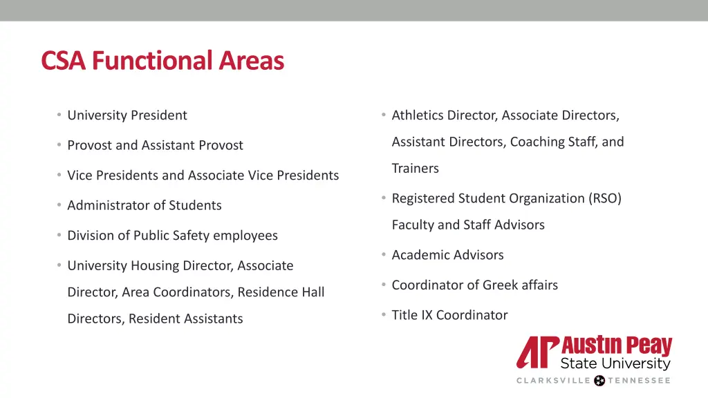 csa functional areas