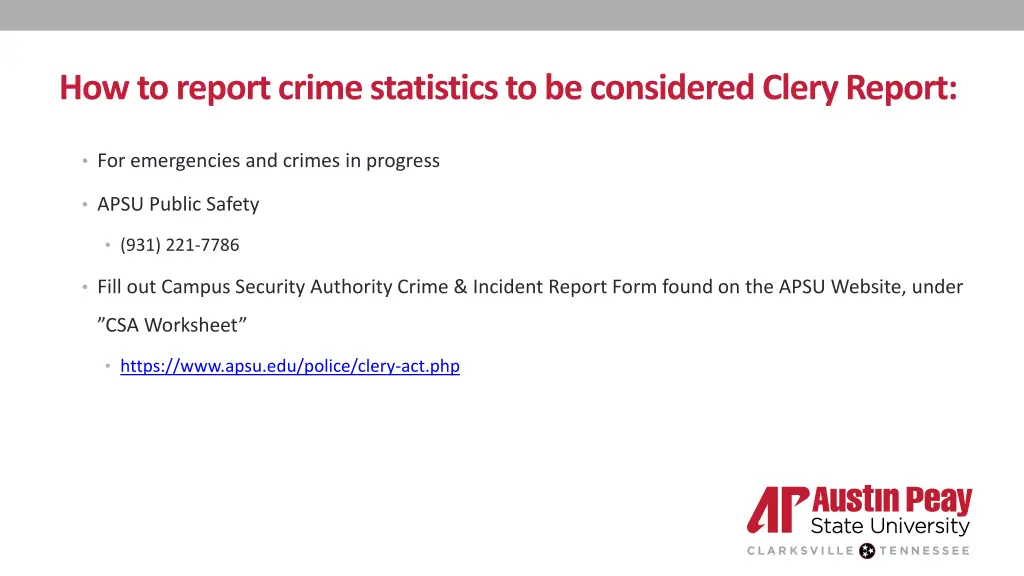 how to report crime statistics to be considered
