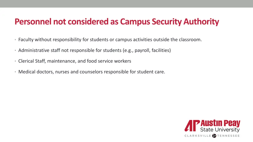 personnel not considered as campus security