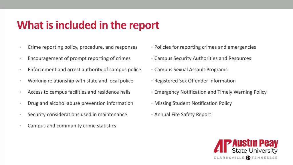 what is included in the report