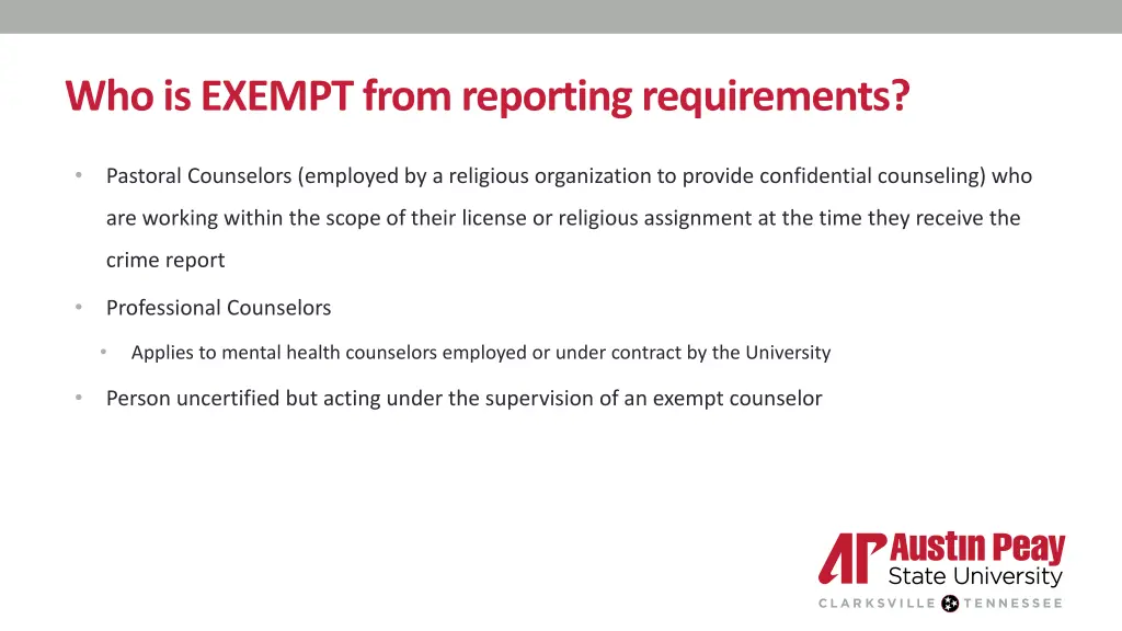 who is exempt from reporting requirements