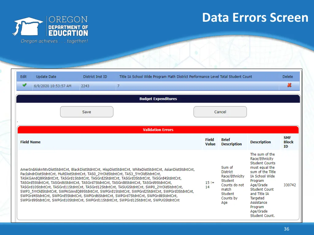 data errors screen