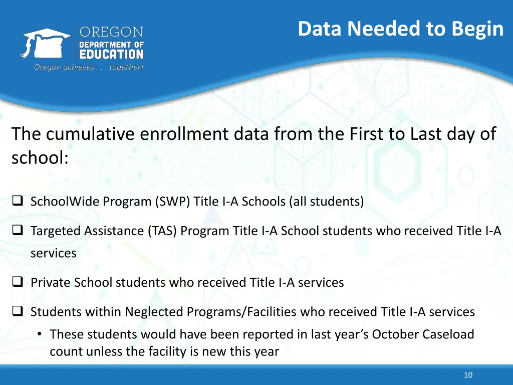 data needed to begin