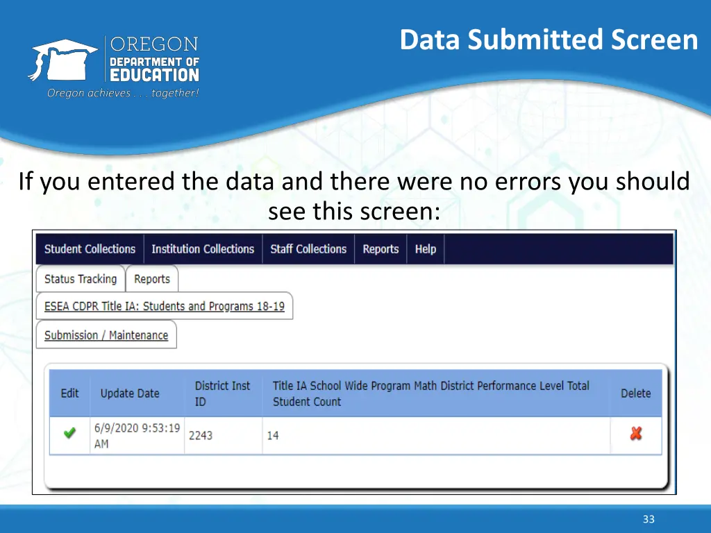 data submitted screen