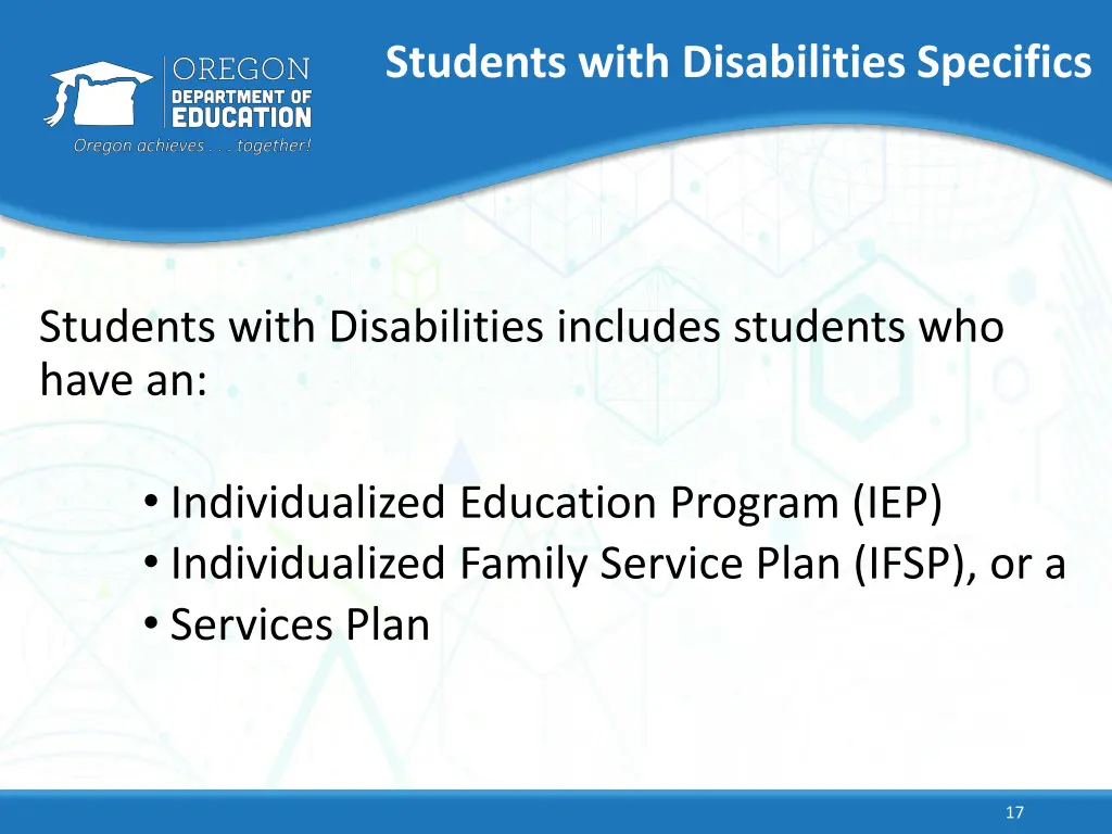 students with disabilities specifics