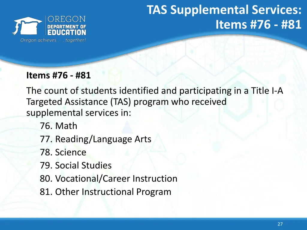 tas supplemental services items 76 81