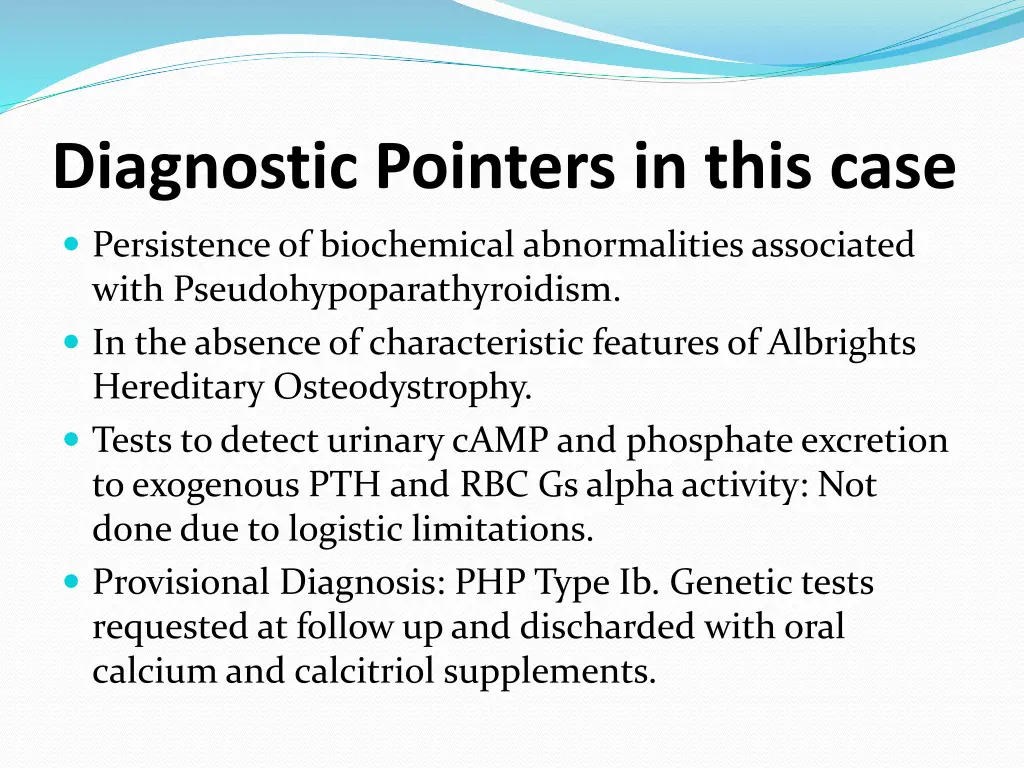 diagnostic pointers in this case