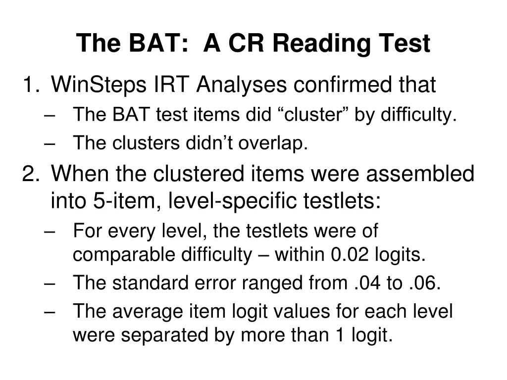 the bat a cr reading test