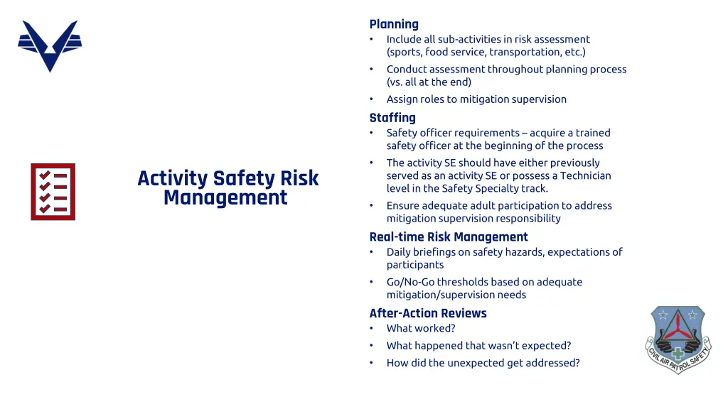 planning include all sub activities in risk