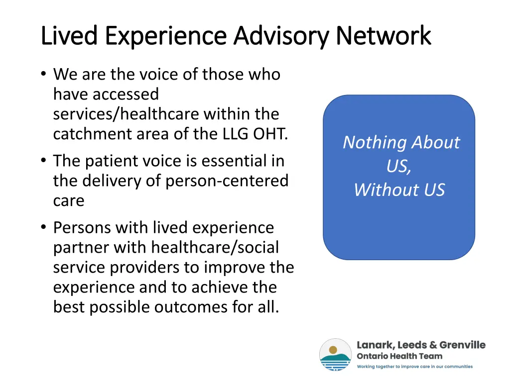 lived experience advisory network lived
