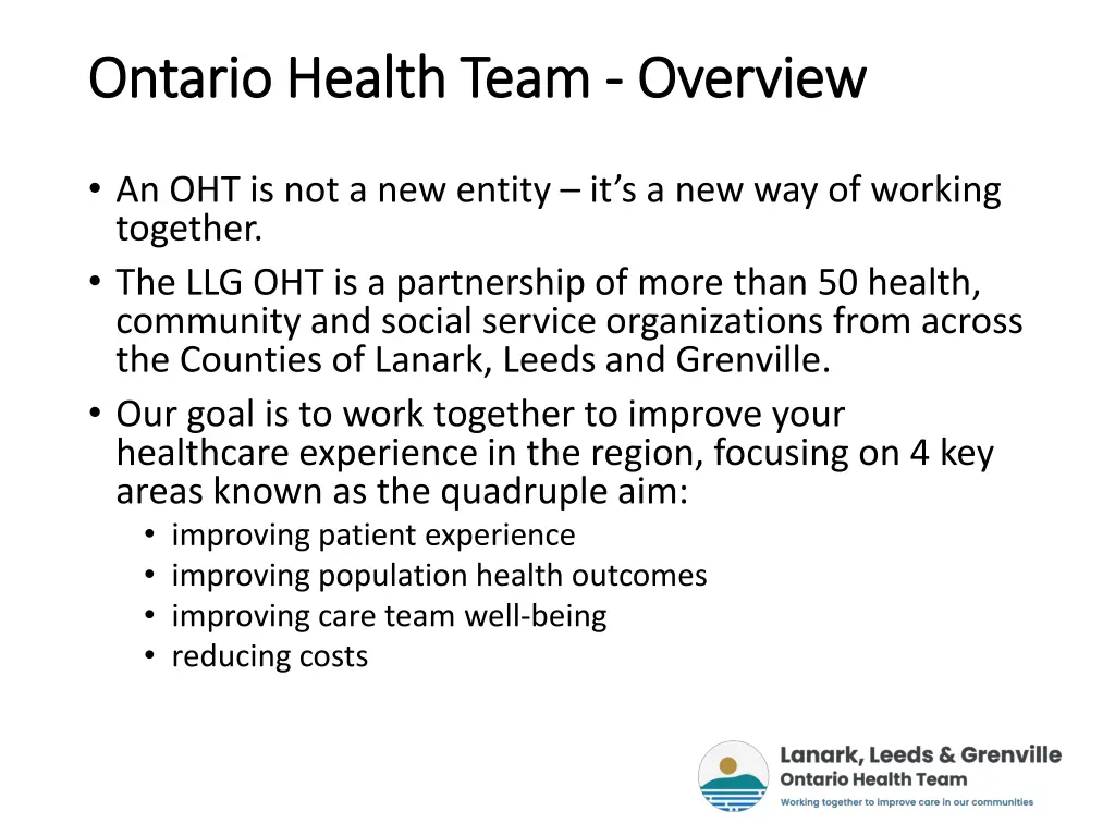 ontario health team ontario health team overview