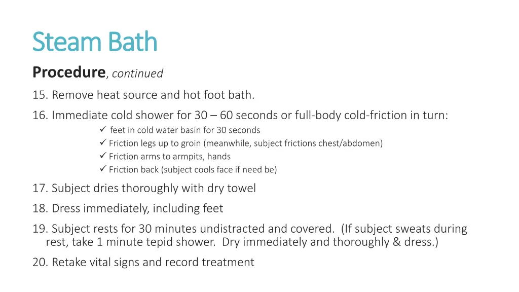 steam bath steam bath procedure continued 1