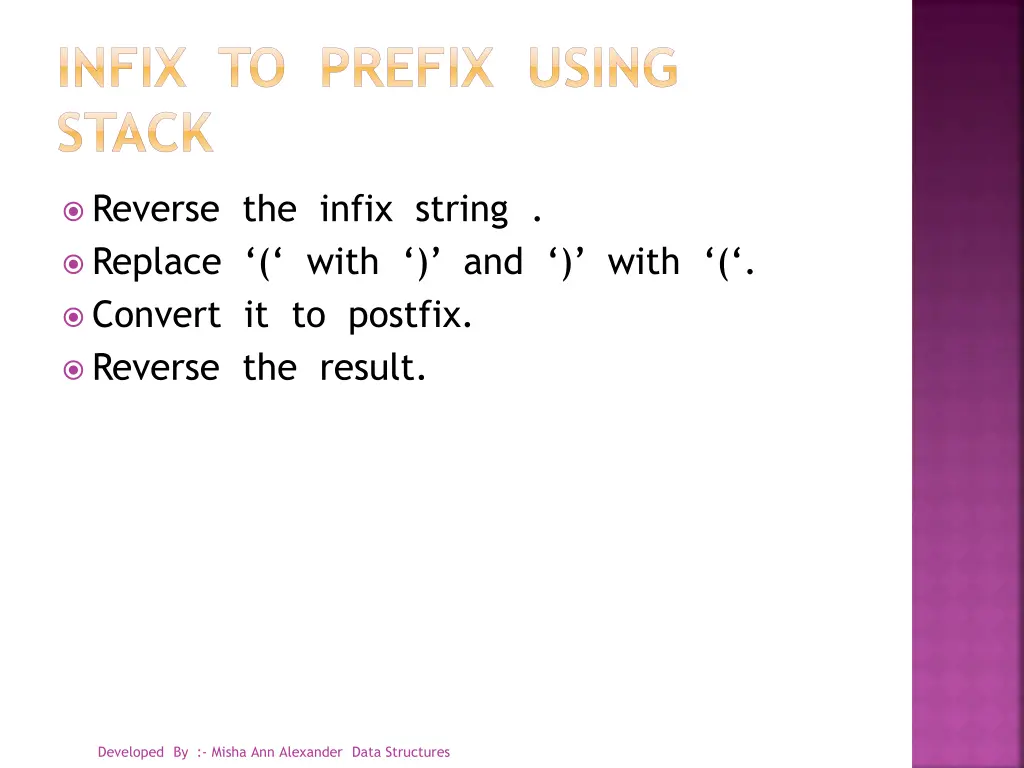infix to prefix using stack