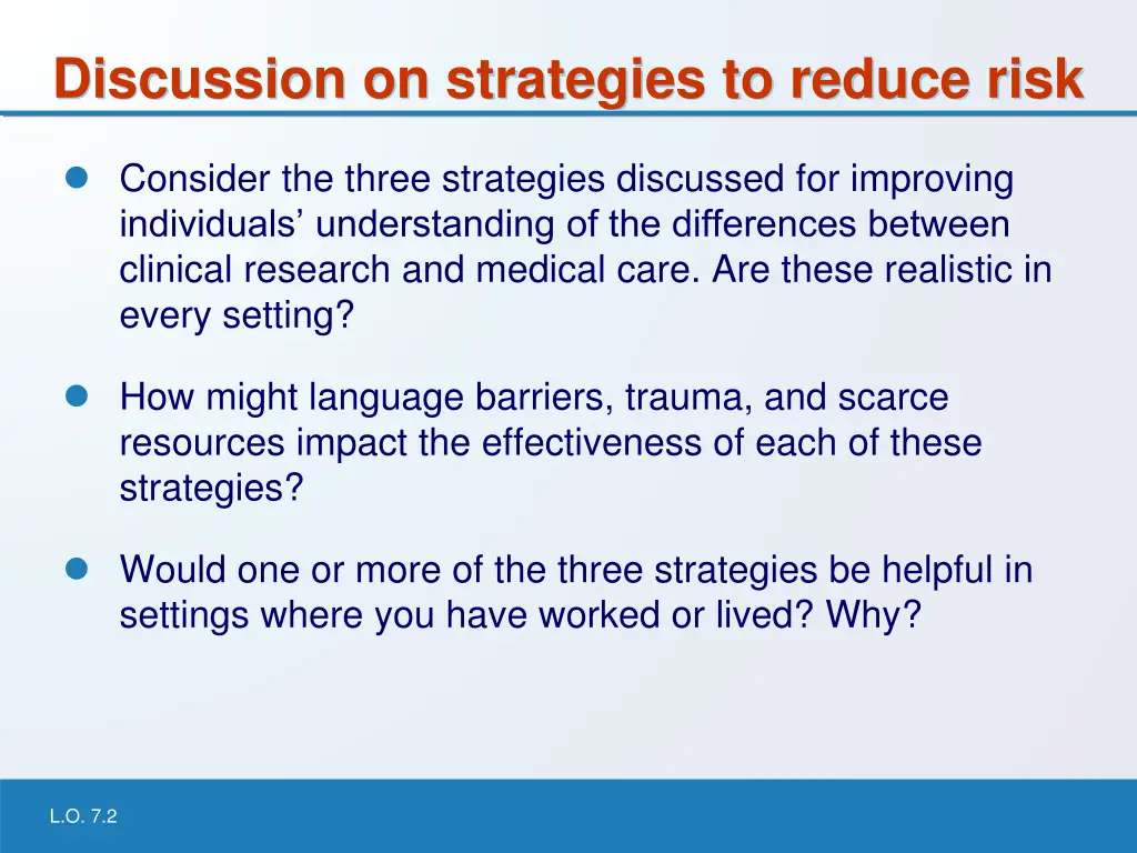 discussion on strategies to reduce risk
