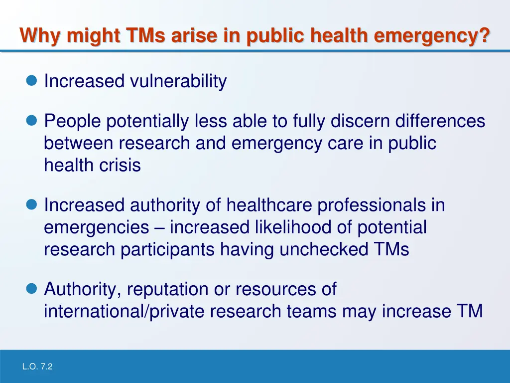 why might tms arise in public health emergency