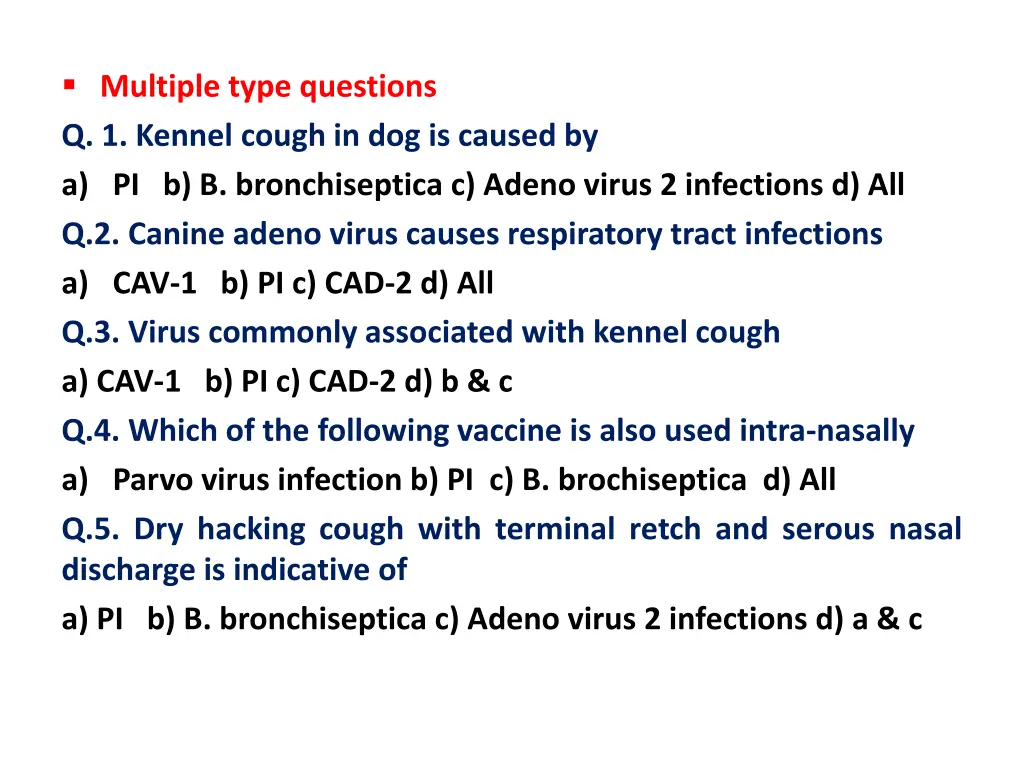 multiple type questions q 1 kennel cough