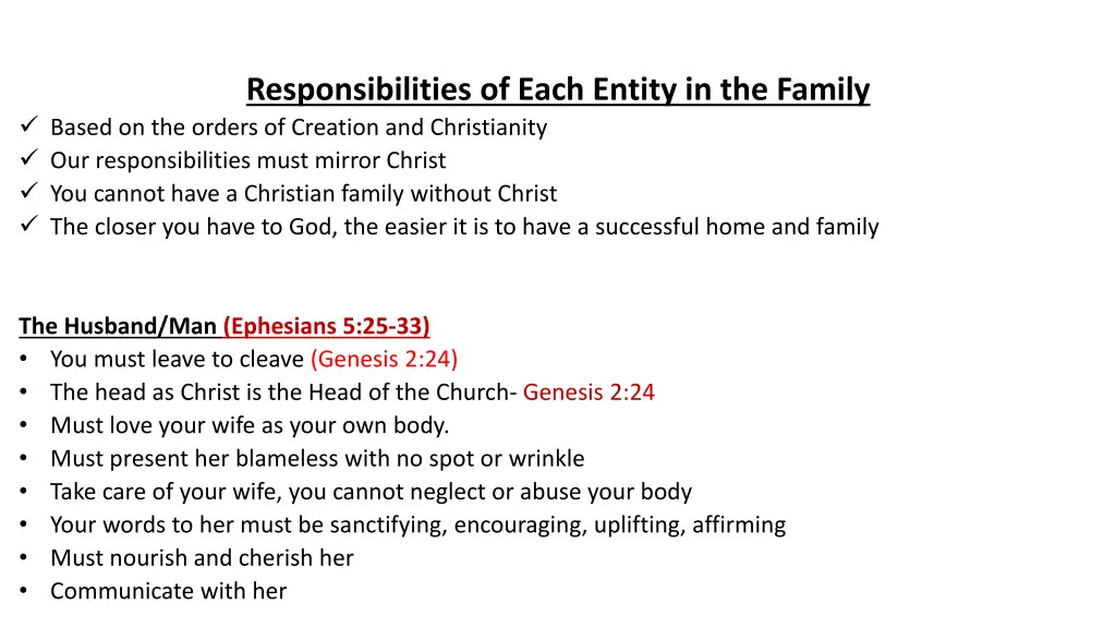 responsibilities of each entity in the family