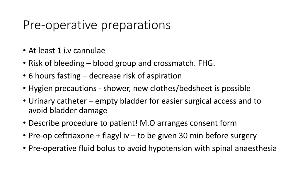pre operative preparations