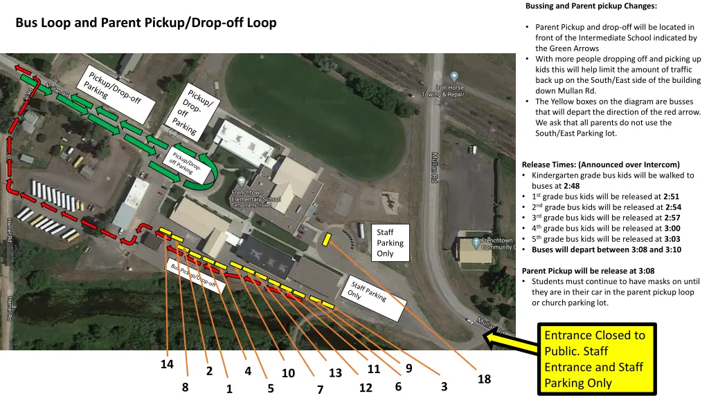 bussing and parent pickup changes