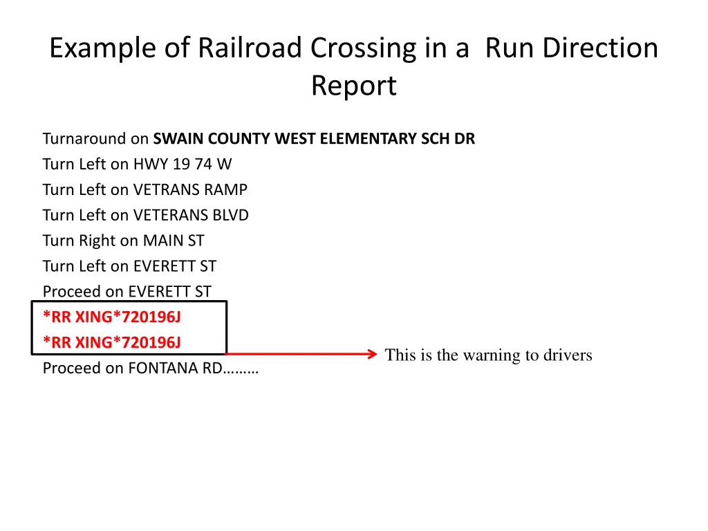 example of railroad crossing in a run direction