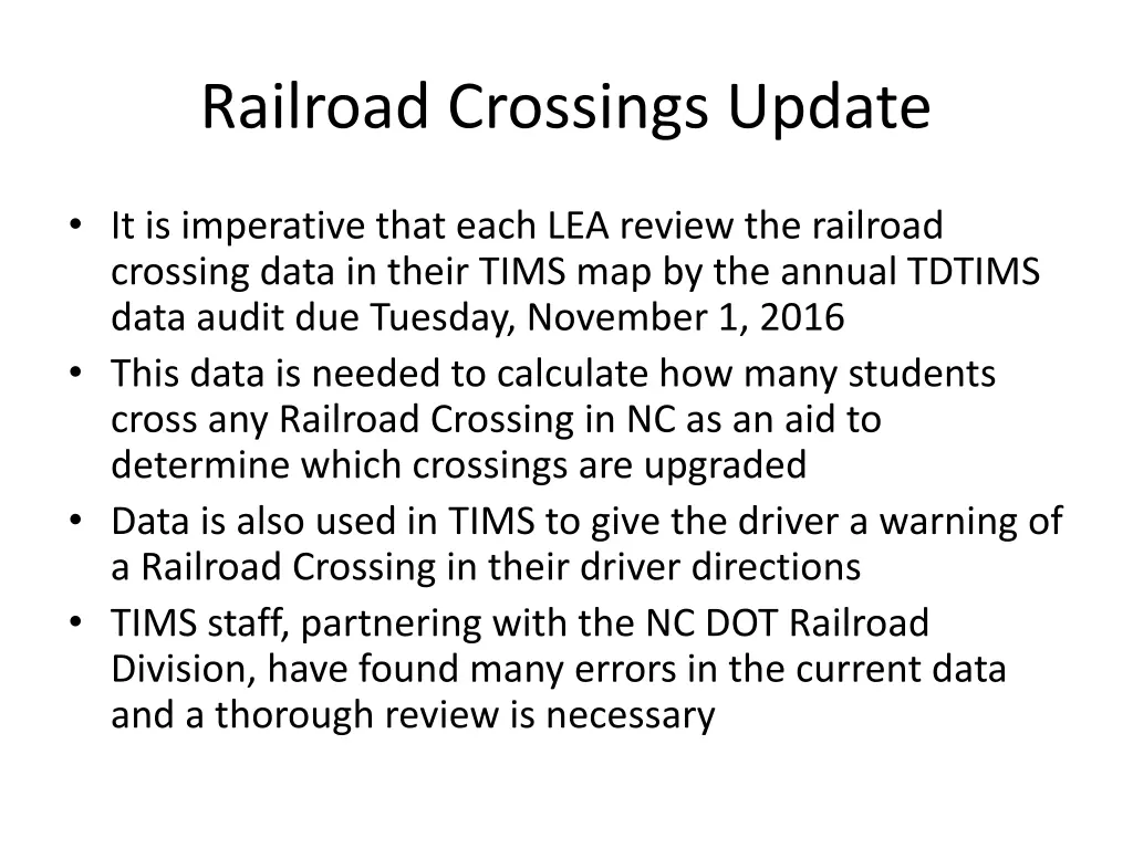 railroad crossings update