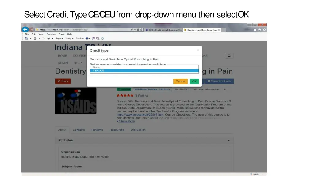 select credit type ce ceu from drop down menu