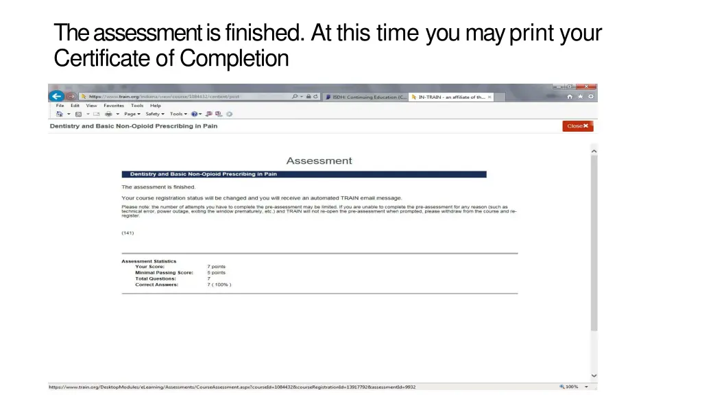the assessment is finished at this time