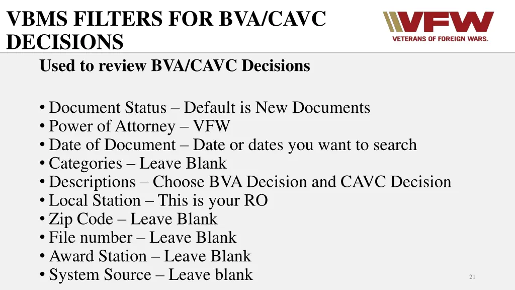 vbms filters for bva cavc decisions used 1