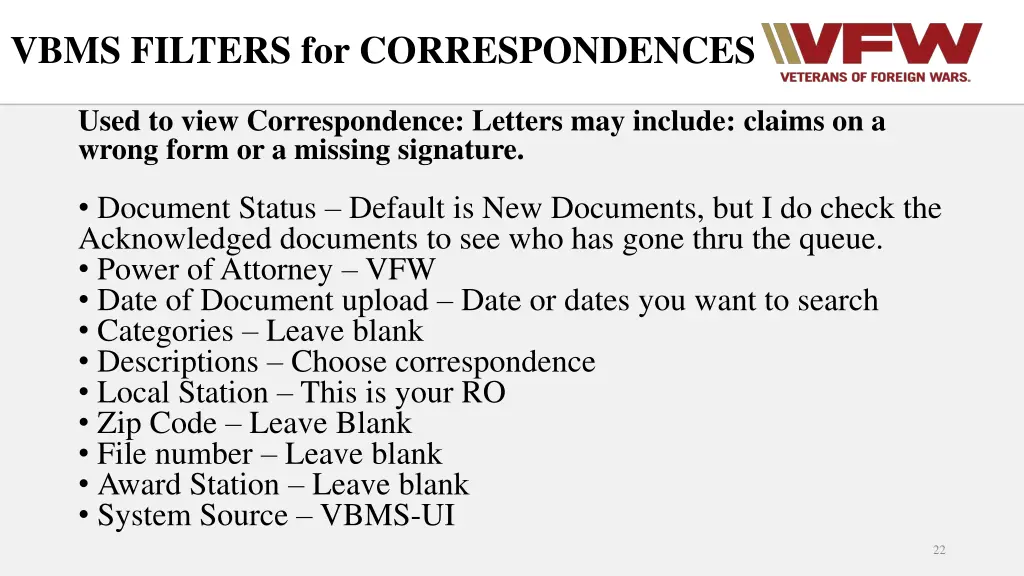 vbms filters for correspondences