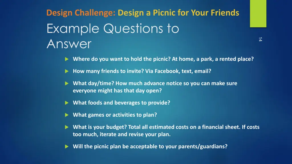 design challenge design a picnic for your friends