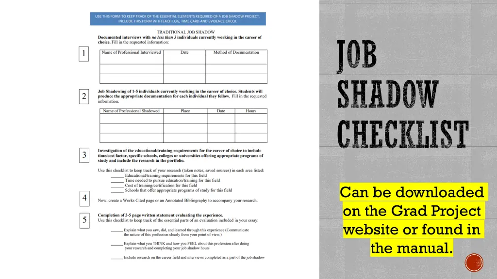 job shadow checklist
