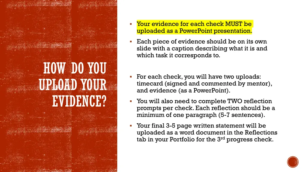 your evidence for each check must be uploaded