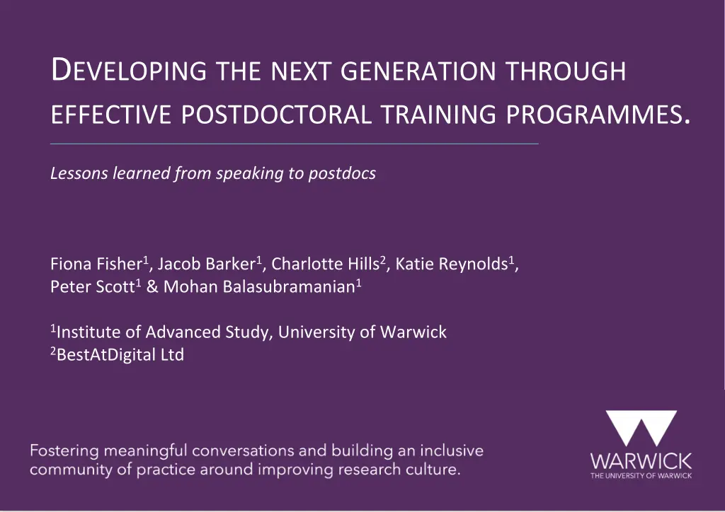d eveloping the next generation through effective