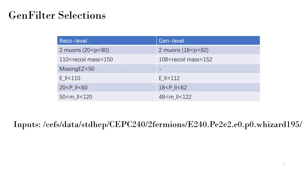 genfilter selections