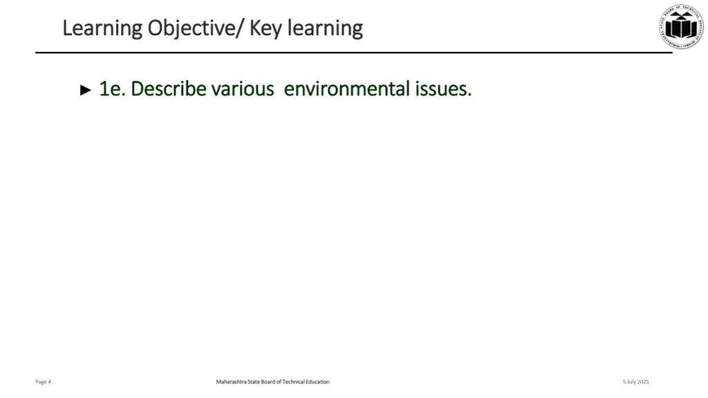 learning objective key learning learning