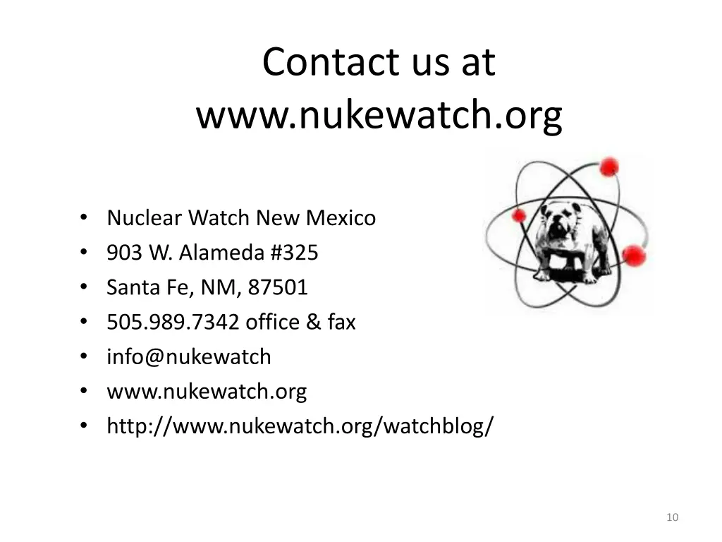 contact us at www nukewatch org