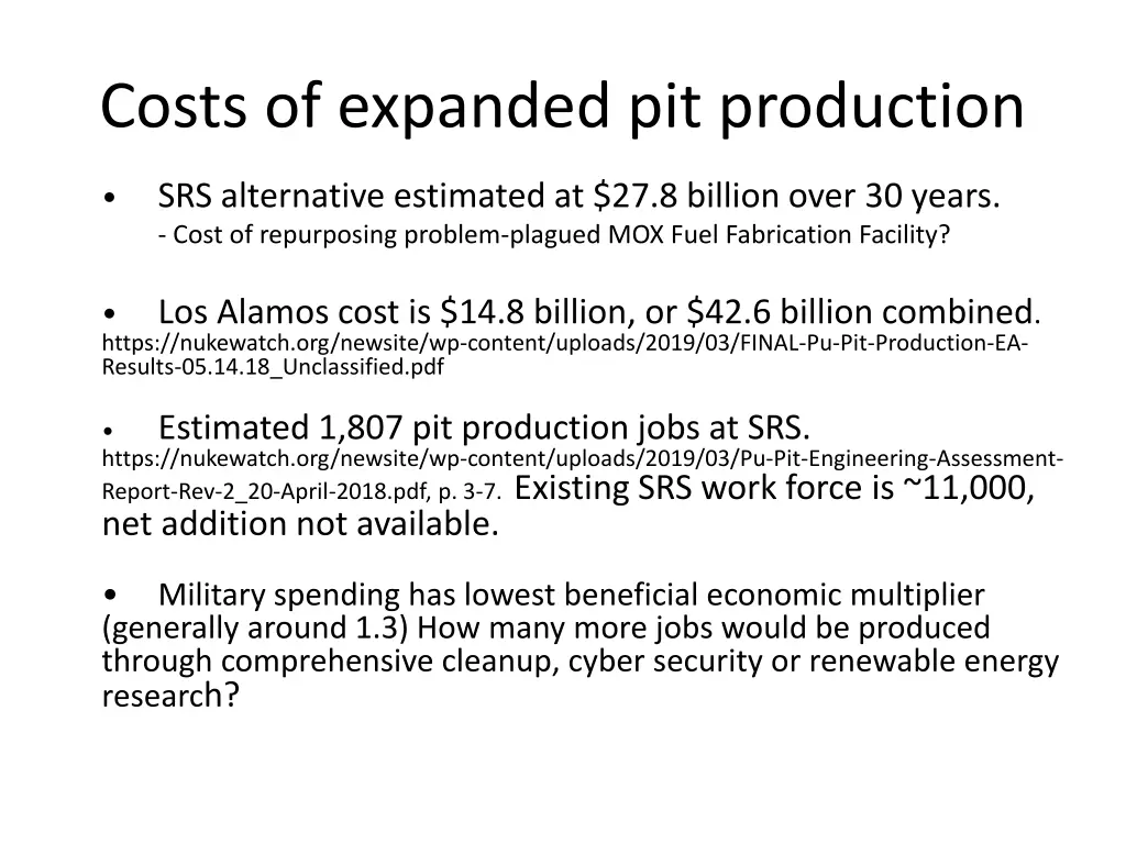 costs of expanded pit production